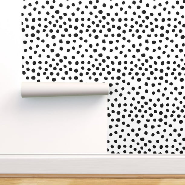 Peel-and-Stick Removable Wallpaper Small Dots Monochrome Black White Tiny